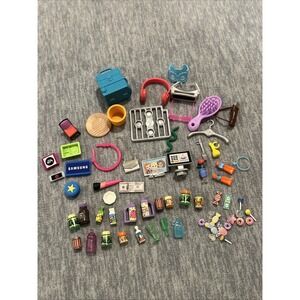 Barbie Mixed Lot Of Accessories Doll Various Food Glasses Bags Plastic Small EUC